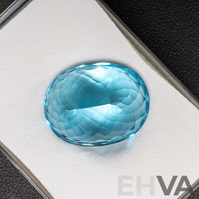 Swiss Blue Topaz, Rare High End 126.0ct Large Oval Cut Natural Gemstone, with Valuation Certificate