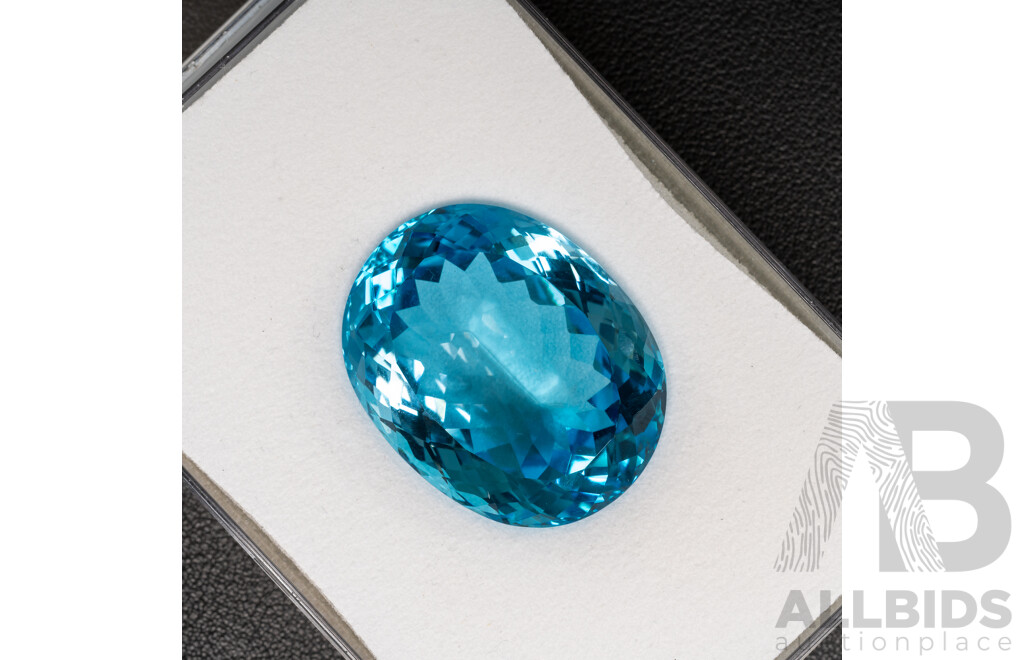 Swiss Blue Topaz, Rare High End 126.0ct Large Oval Cut Natural Gemstone, with Valuation Certificate