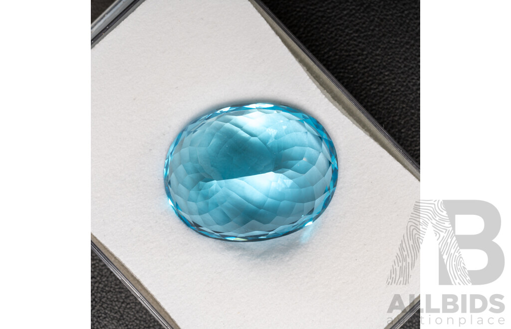 Swiss Blue Topaz, Rare High End 126.0ct Large Oval Cut Natural Gemstone, with Valuation Certificate