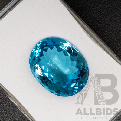Swiss Blue Topaz, Rare High End 126.0ct Large Oval Cut Natural Gemstone, with Valuation Certificate
