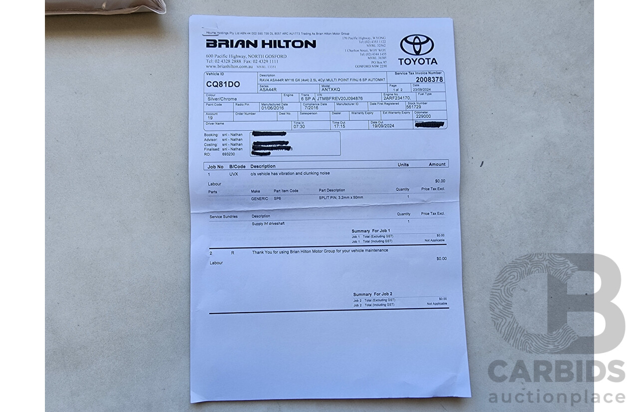 7/2016 Toyota Rav4 GX (4x4) ASA44R MY16 4d Wagon Silver 2.5L
