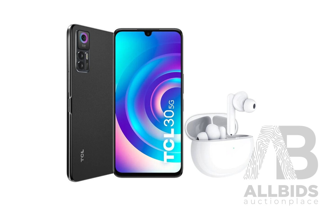 TCL 10501018 30 Smart Phone 5G W/S600 Buds - Black - ORP $599 - Brand New