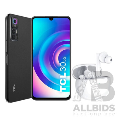 TCL 10501018 30 Smart Phone 5G W/S600 Buds - Black - ORP $599 - Brand New