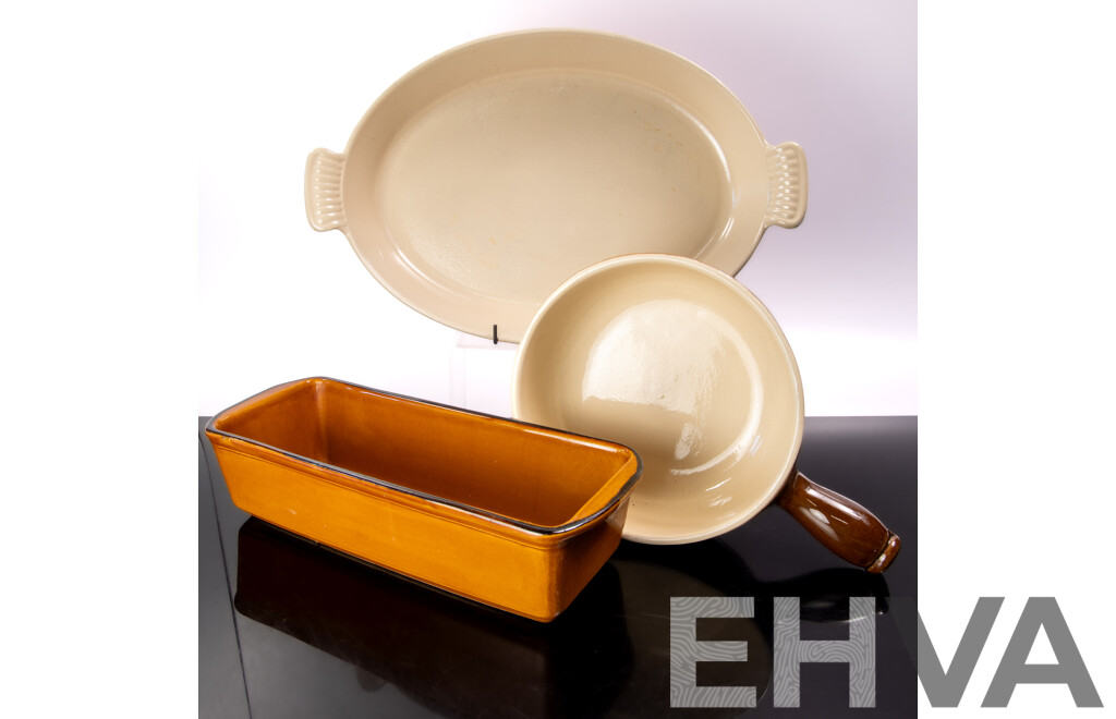 Collection Quality French Cookware Comprising Le Creuset Oval Enamelled Cast Iron Oven Dish, Terracotta Terrine Mould & Large Ceramic Ramekin