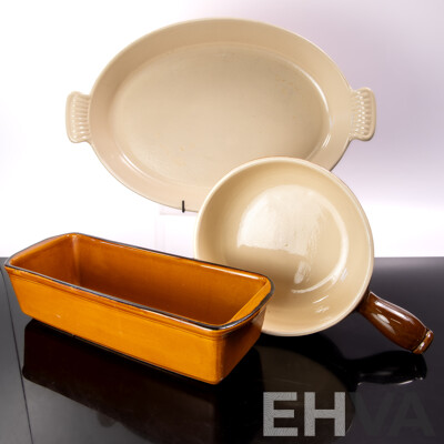 Collection Quality French Cookware Comprising Le Creuset Oval Enamelled Cast Iron Oven Dish, Terracotta Terrine Mould & Large Ceramic Ramekin