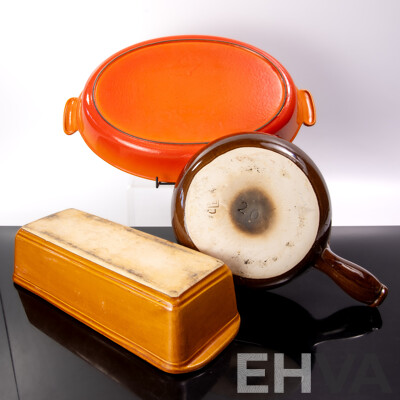 Collection Quality French Cookware Comprising Le Creuset Oval Enamelled Cast Iron Oven Dish, Terracotta Terrine Mould & Large Ceramic Ramekin