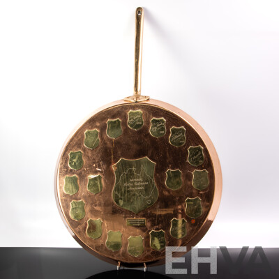 Large Heavy Copper Frying Pan Commemorating the Canberra Salon Culinaire Winners 1976 to 1993 on the Rear