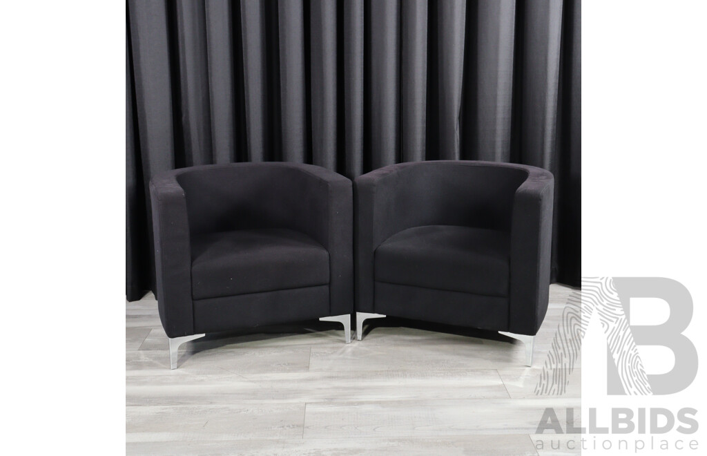 Pair of Modern Black Fabric Reception Tub Chairs with Occasional Table