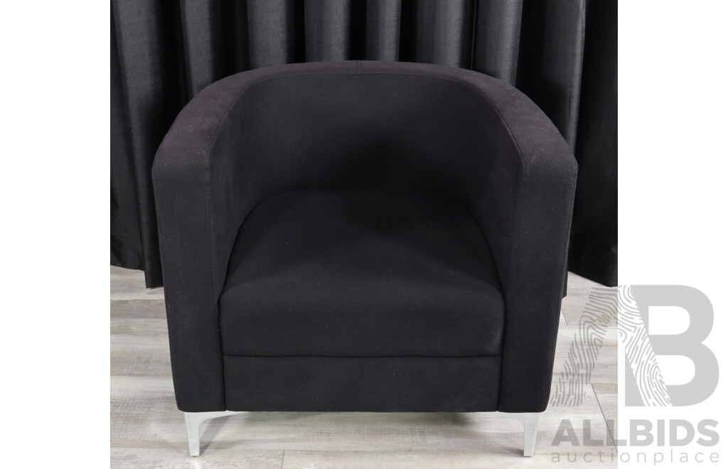 Pair of Modern Black Fabric Reception Tub Chairs with Occasional Table