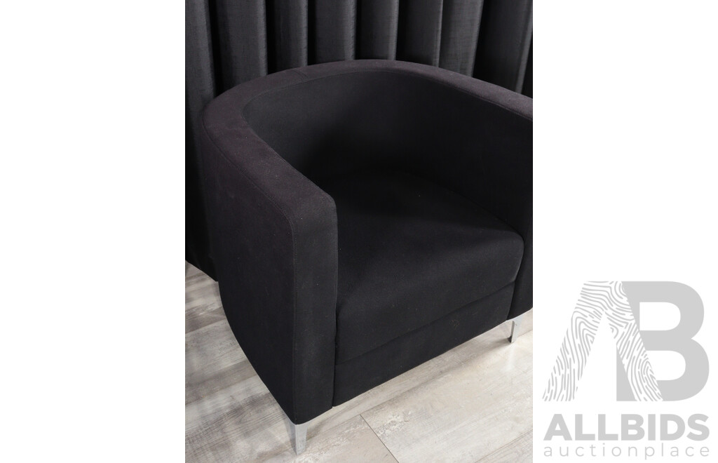 Pair of Modern Black Fabric Reception Tub Chairs with Occasional Table