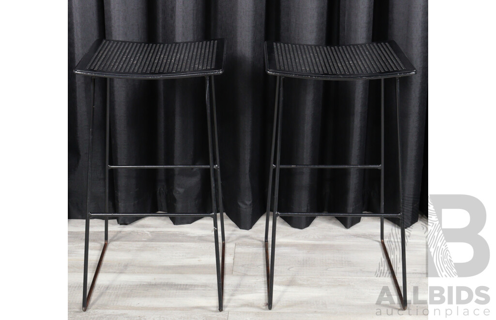 Pair of Black Metal Barstools