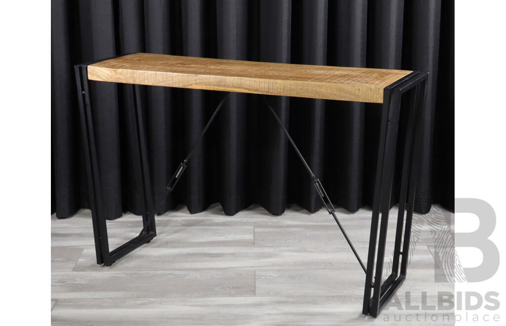 Timber Top Hall Table Over Metal Base