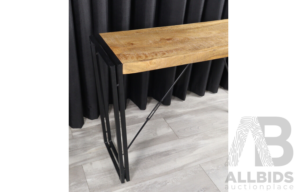 Timber Top Hall Table Over Metal Base