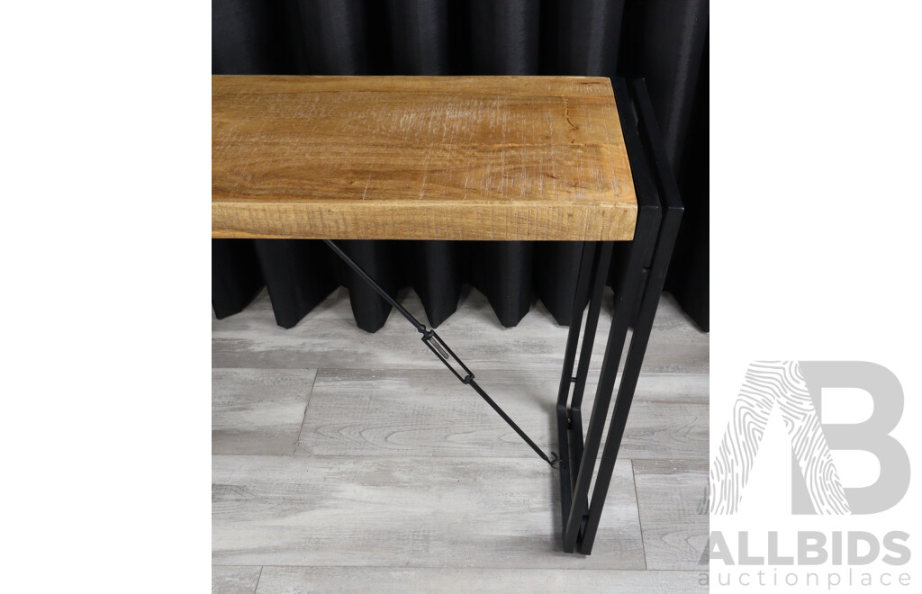 Timber Top Hall Table Over Metal Base