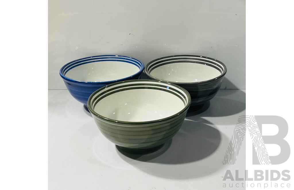 Collection of Three Large Painted Ceramic Bowls