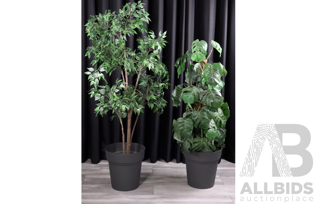 Pair of Faux Plants in Plastic Planters
