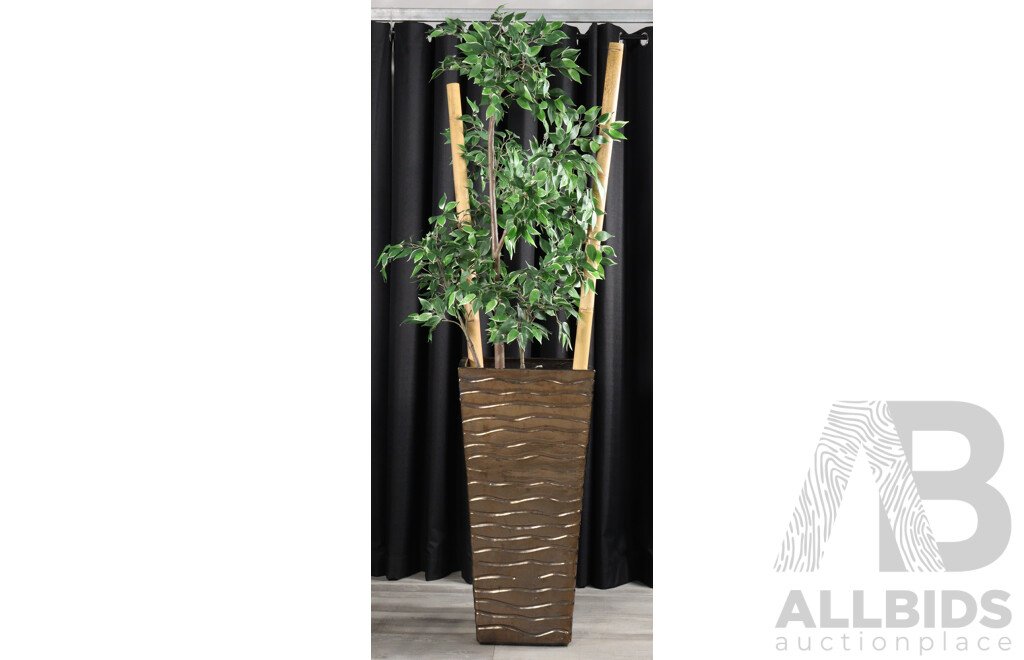 Large Glazed Planter with Faux Plants