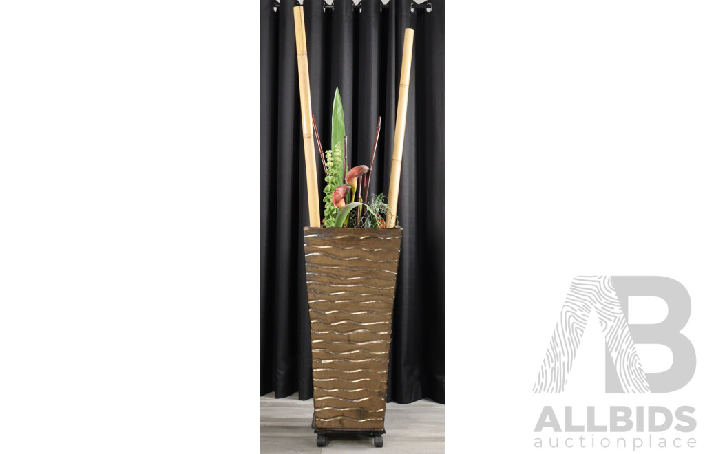 Large Glazed Planter with Faux Plants