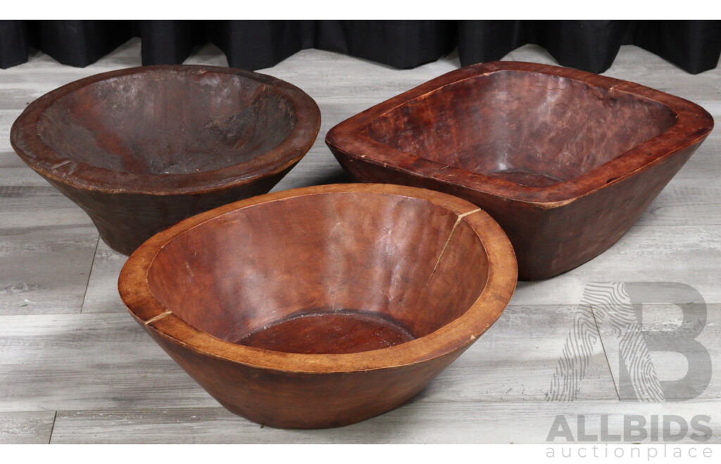 Trio of Large Carved Bowls