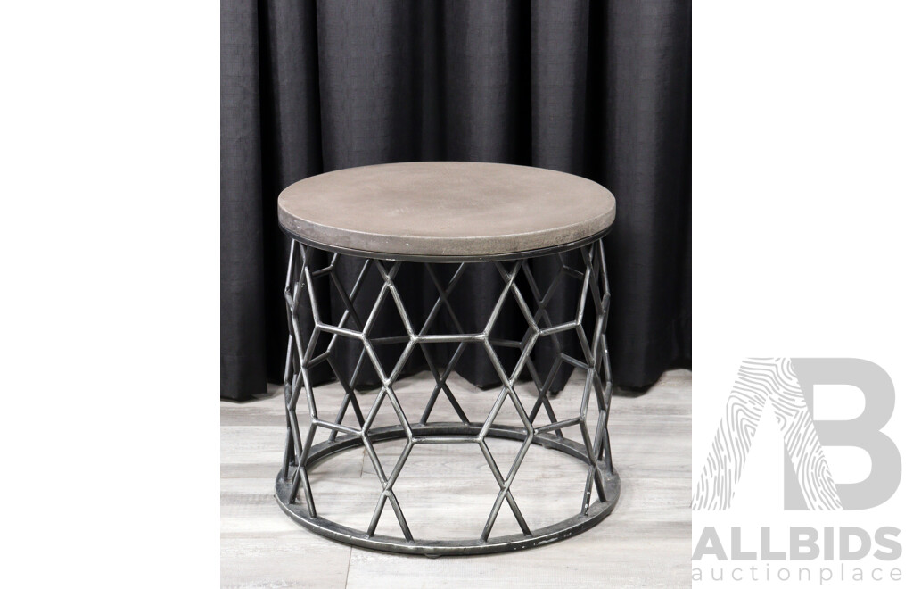 Modern Round Side Table Over Metal Base