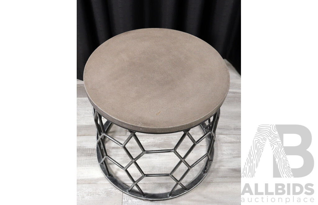 Modern Round Side Table Over Metal Base