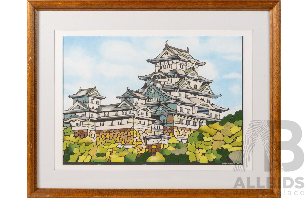 Naoko, (20th Century, Japanese), Shirasagi Jyo [Also Known as Himeji Castle] (2024), Mixed Media Collage, 42 x 54 cm (frame)