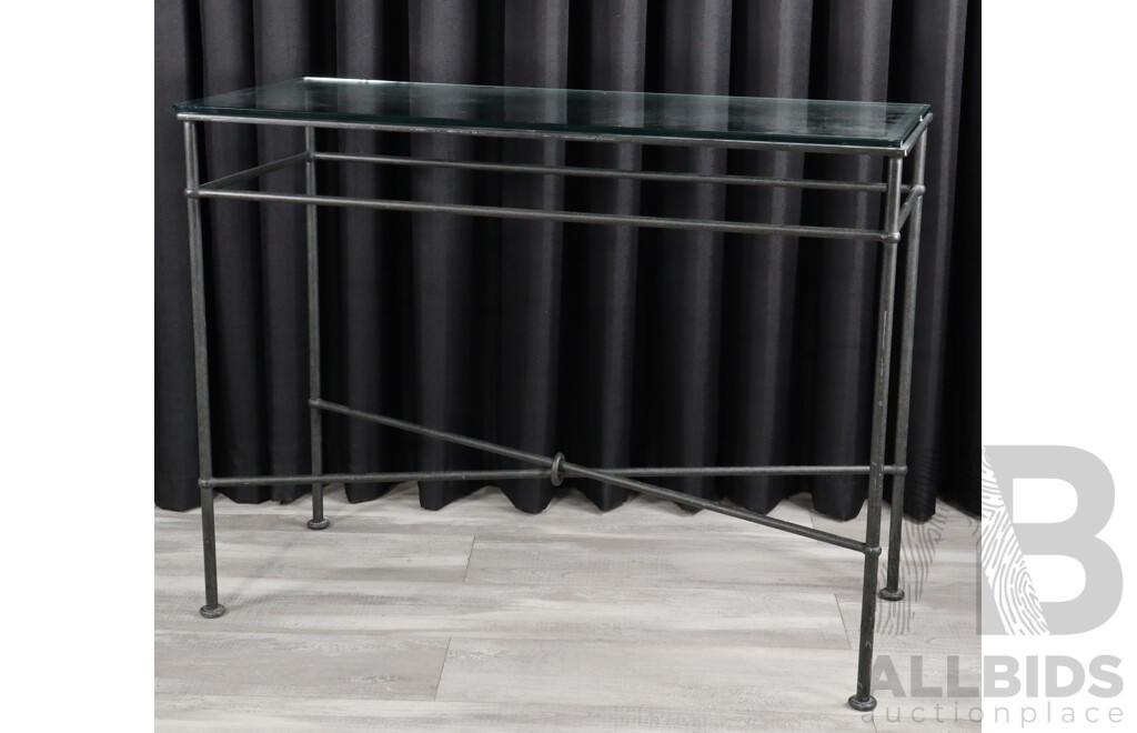 Glass Top Hall Table with Metal Base