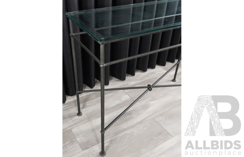 Glass Top Hall Table with Metal Base
