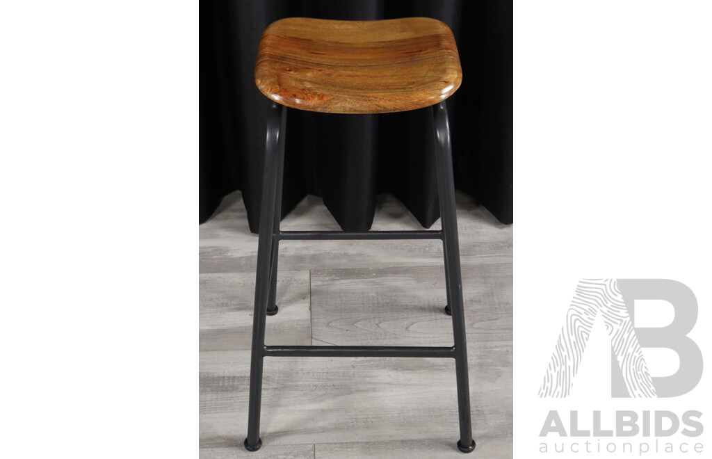 Trio of Timber Top Stools on Metal Bases