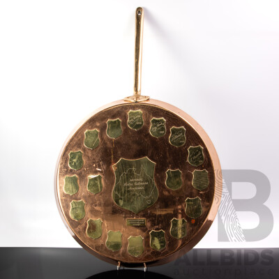 Large Heavy Copper Frying Pan Commemorating the Canberra Salon Culinaire Winners 1976 to 1993 on the Rear