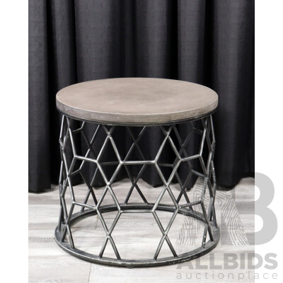 Modern Round Side Table Over Metal Base