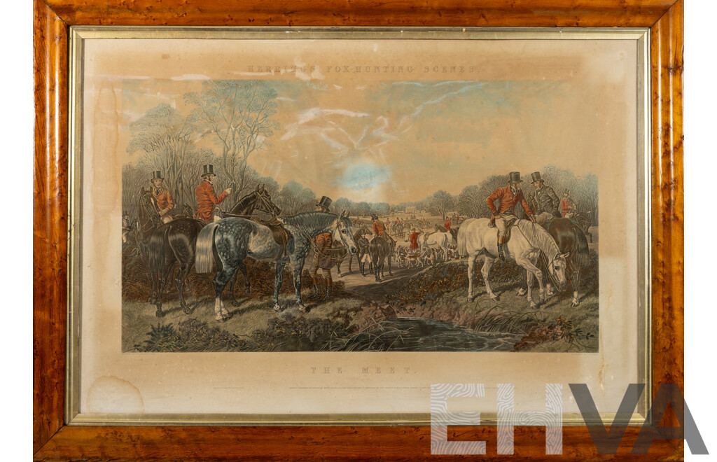 (After) John Frederick Herring Senior, (British, 1795-1865), the Meet From Herring's Fox-Hunting Scenes, Hand Tinted Antique Engraving Print by J Harris, 77 x108 cm (frame)