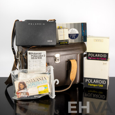 Vintage Polaroid Automatic Model 350 Land Camera in Original Box with Accessories in Leather Case