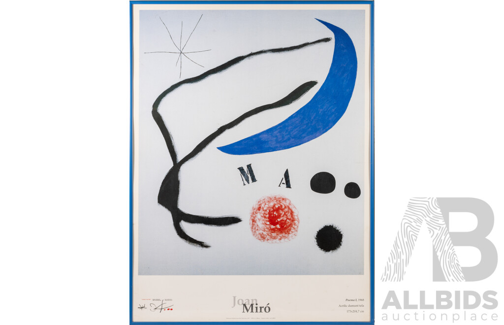 Joan Miró (20th Century, Spanish, 1893-1983), Poema I, 1968, Colour Poster Published by Joan Miró Foundation, Study Centre of Contemporary Art, Barcelona (1995), 80 x 61 cm (frame)