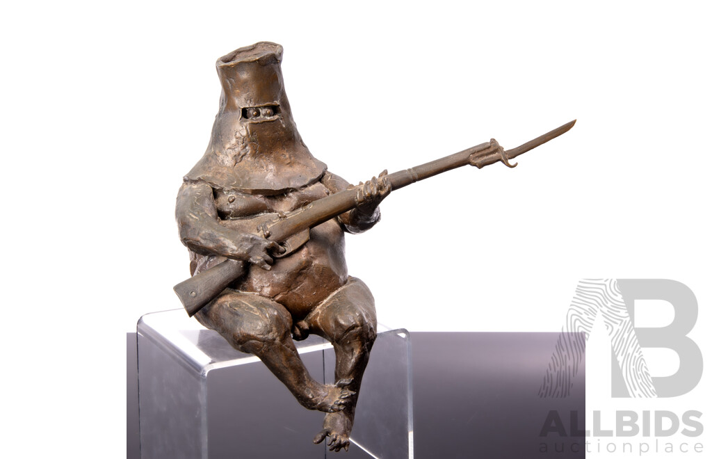Bronze Seated Ned Kelly Figure by Unique Cast Signed Engris 1983
