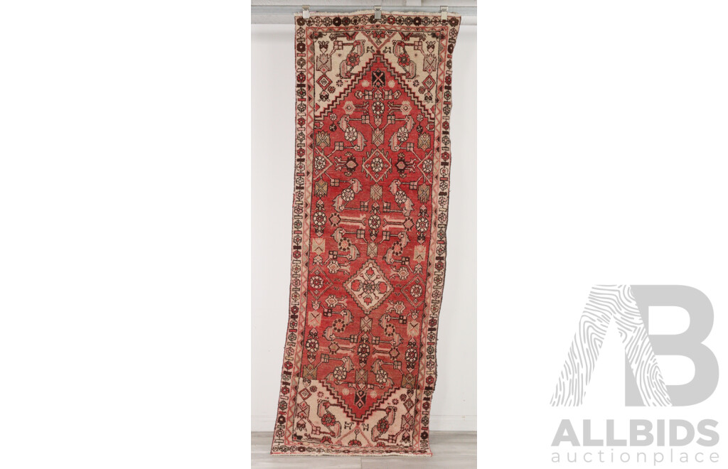 Vintage Hand Knotted Persian Wool Runner with Muted Colour