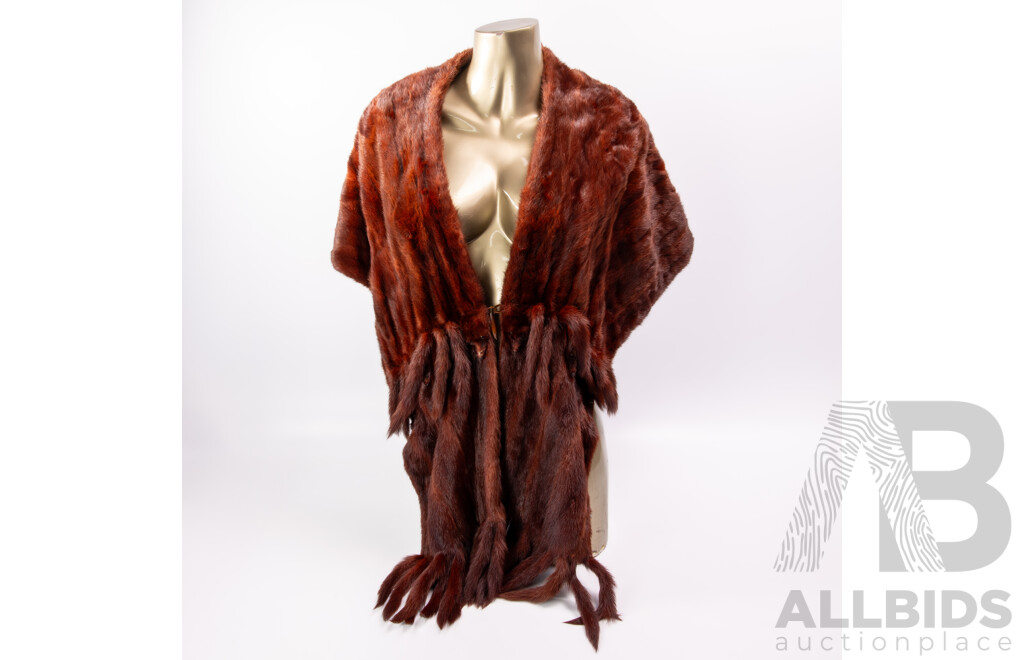 Vintage Soft Fur Cape with Attached Feet and Tail Tassel Detail