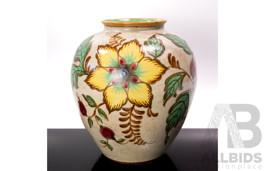 Antique Gouda Holland Hand Painted Pottery Vase in Ando Pattern