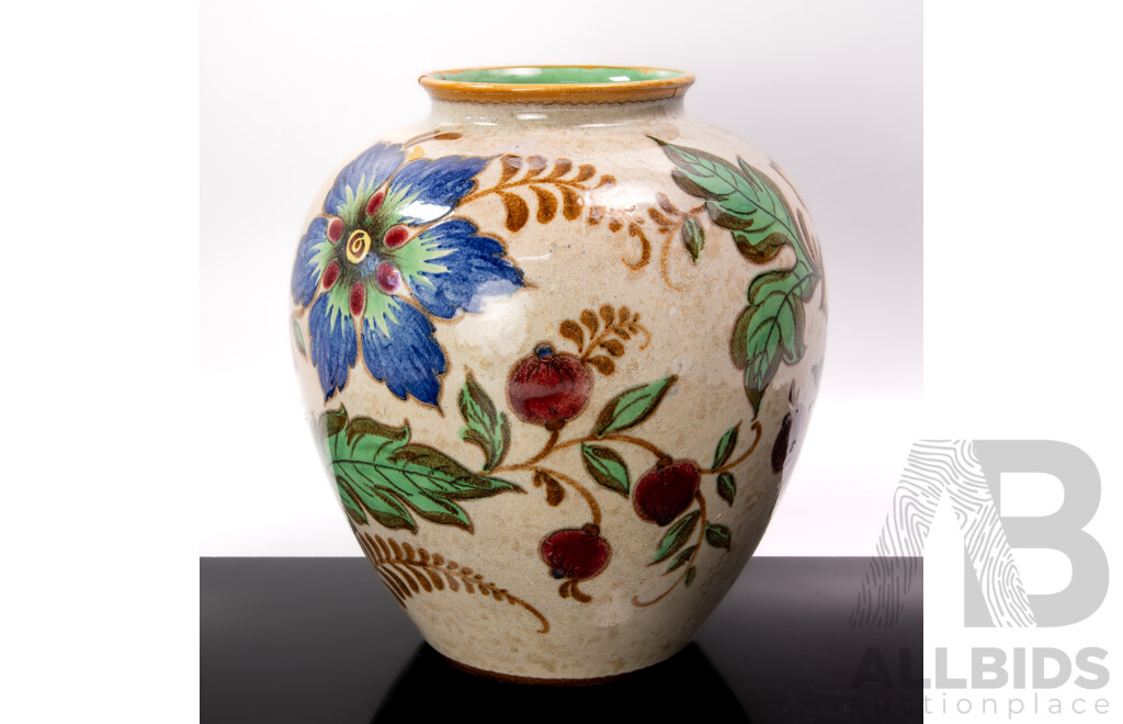 Antique Gouda Holland Hand Painted Pottery Vase in Ando Pattern