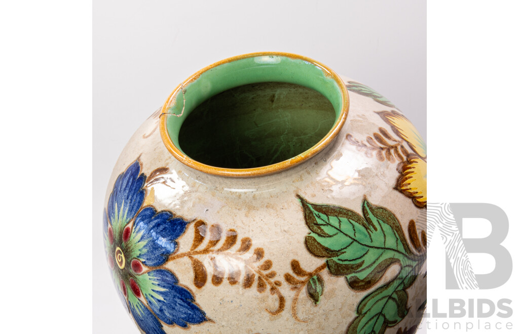 Antique Gouda Holland Hand Painted Pottery Vase in Ando Pattern
