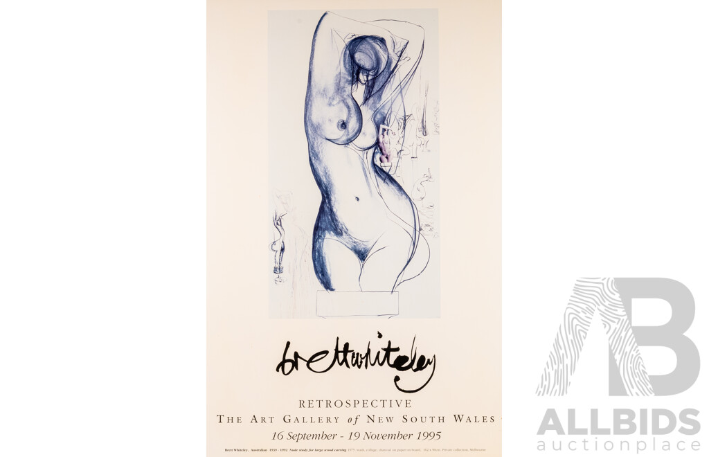 Brett Whiteley, (20th Century, Australian, 1939-1992), Nude Study for Large Wood Carving (1975), Colour Poster Print for Whiteley Retrospective, Art Gallery NSW, Sep-Nov 1995, 97 x 63 cm