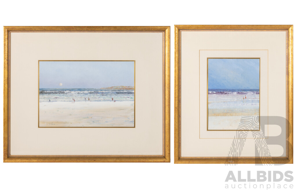 Howard B. Ireland (20th Century, Australian, 1939-), The Evening Fisherman & The Low Tide, Original Oil on Canvases, 57 x 69 and 58 x 50 cm (frames) (2)