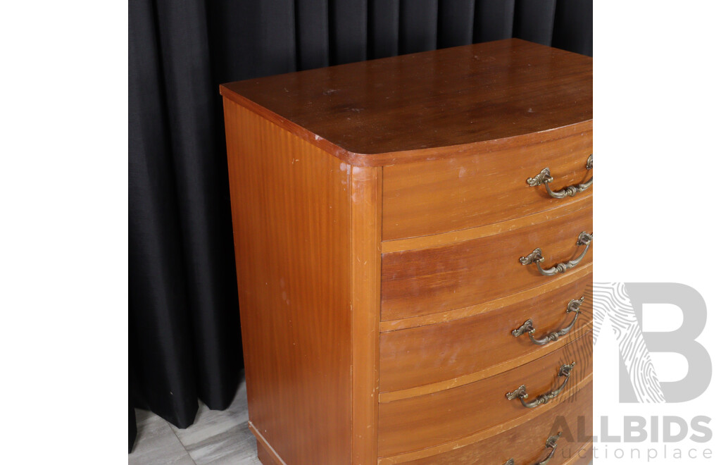 Reproduction Bow Front Chest of Five Drawers