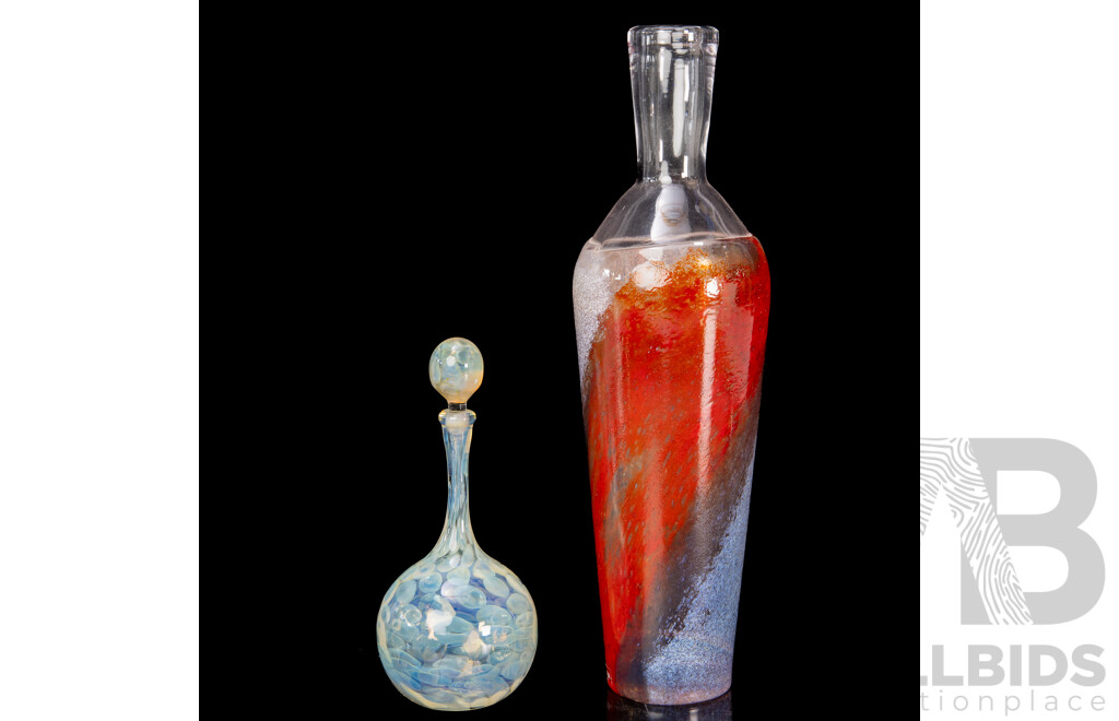 Two Hand Made Studio Art Glass Pieces Including Bottle Signed to Base