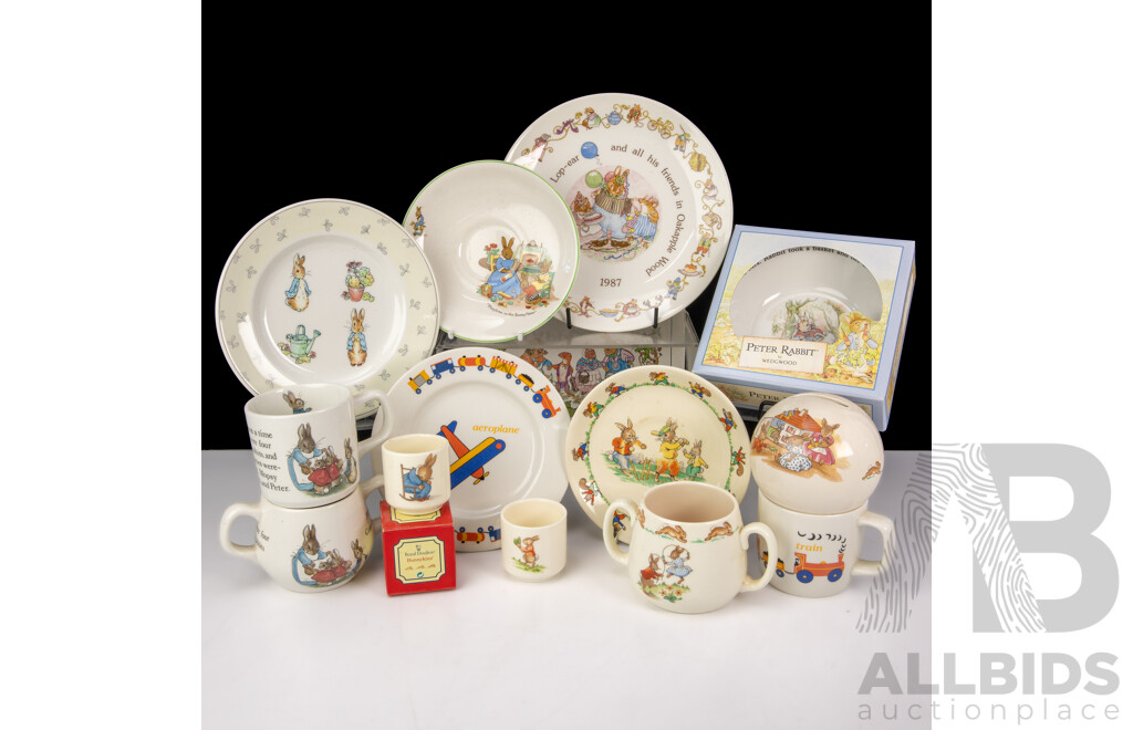Collection Hand Made English Children's Dinnerware Including Wedgwood Peter Rabbit, Royal Doulton Bunnykins and More