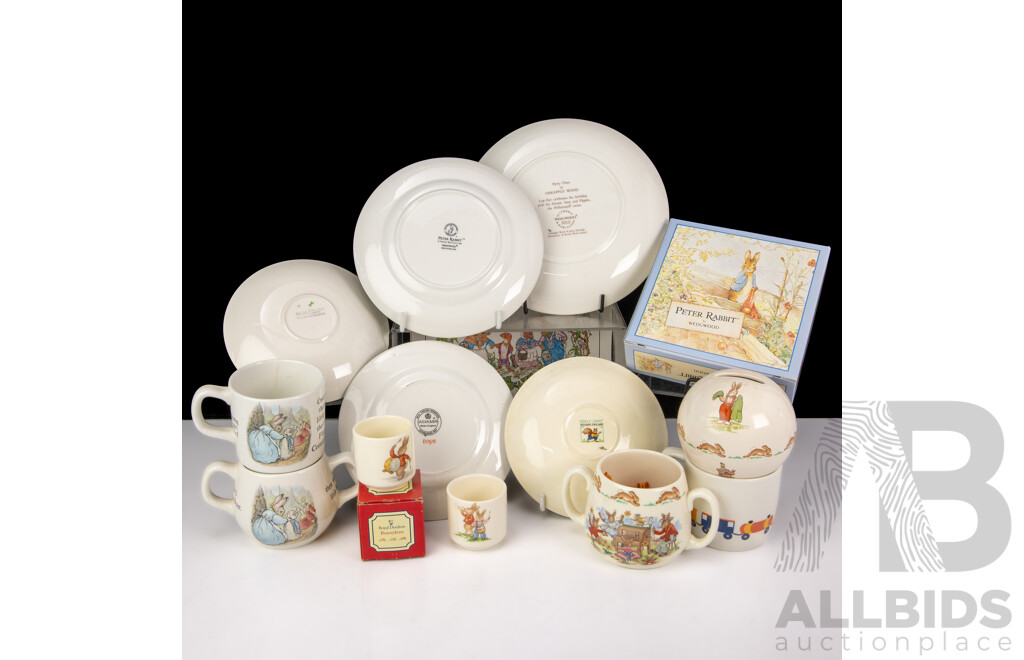 Collection Hand Made English Children's Dinnerware Including Wedgwood Peter Rabbit, Royal Doulton Bunnykins and More