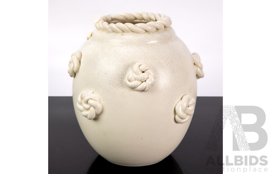 Mid Century Dutch Gouda Ceramic Vase with Ropework Theme by N.V. Koninklijke Plateelbakkerij Zuid-Holland (Royal Pottery Factory South Holland