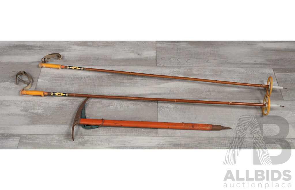 Pair of Vintage Ski Poles by Liljedahl and an Ice Pick