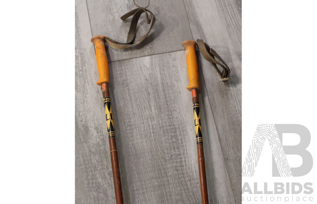 Pair of Vintage Ski Poles by Liljedahl and an Ice Pick