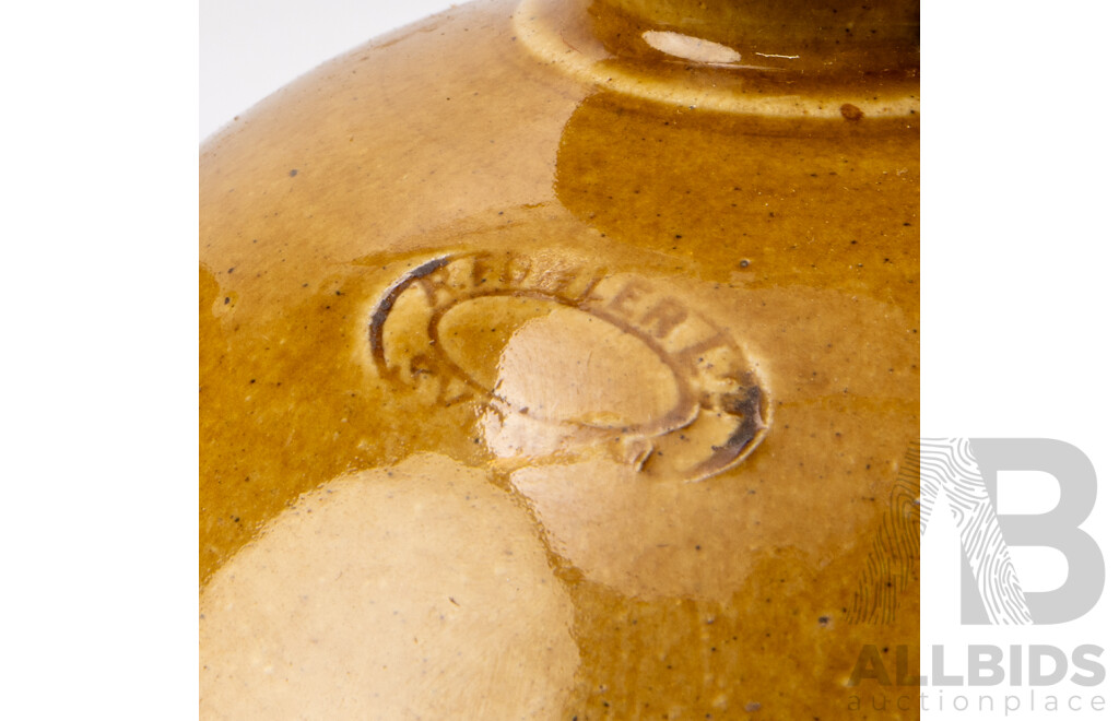 Antique Australian Fowler Sydney Pottery Lidded Crock Along with Fowler Pottery Demijohn with Cork
